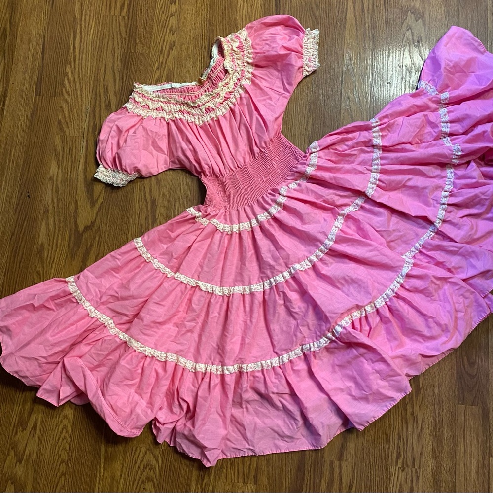 Vintage 60’s 70’s San Francisco Lace Dress Pink Smocked Dress Hippie Mini Dress